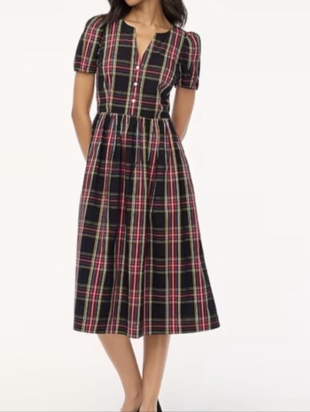 J crew Stewart tartan Plaid midi dress with jeweled buttons Size 4 NEW Preppy